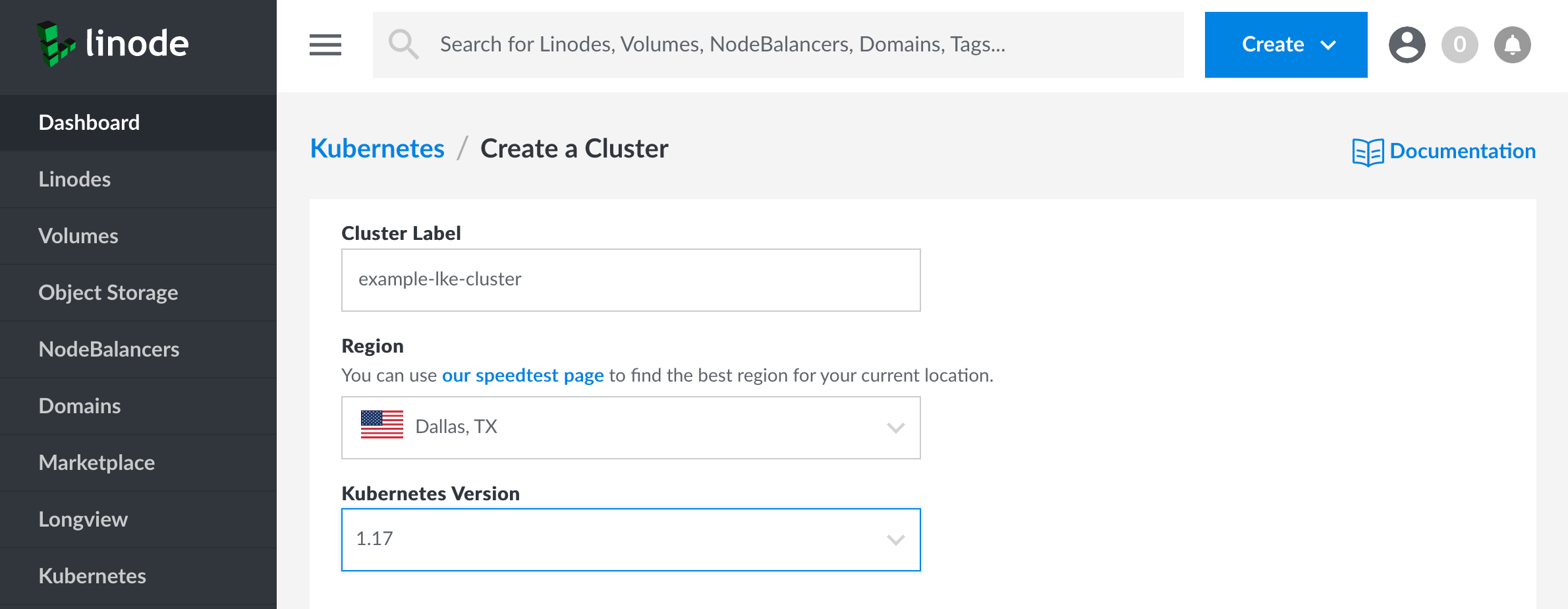 Select your cluster's setting