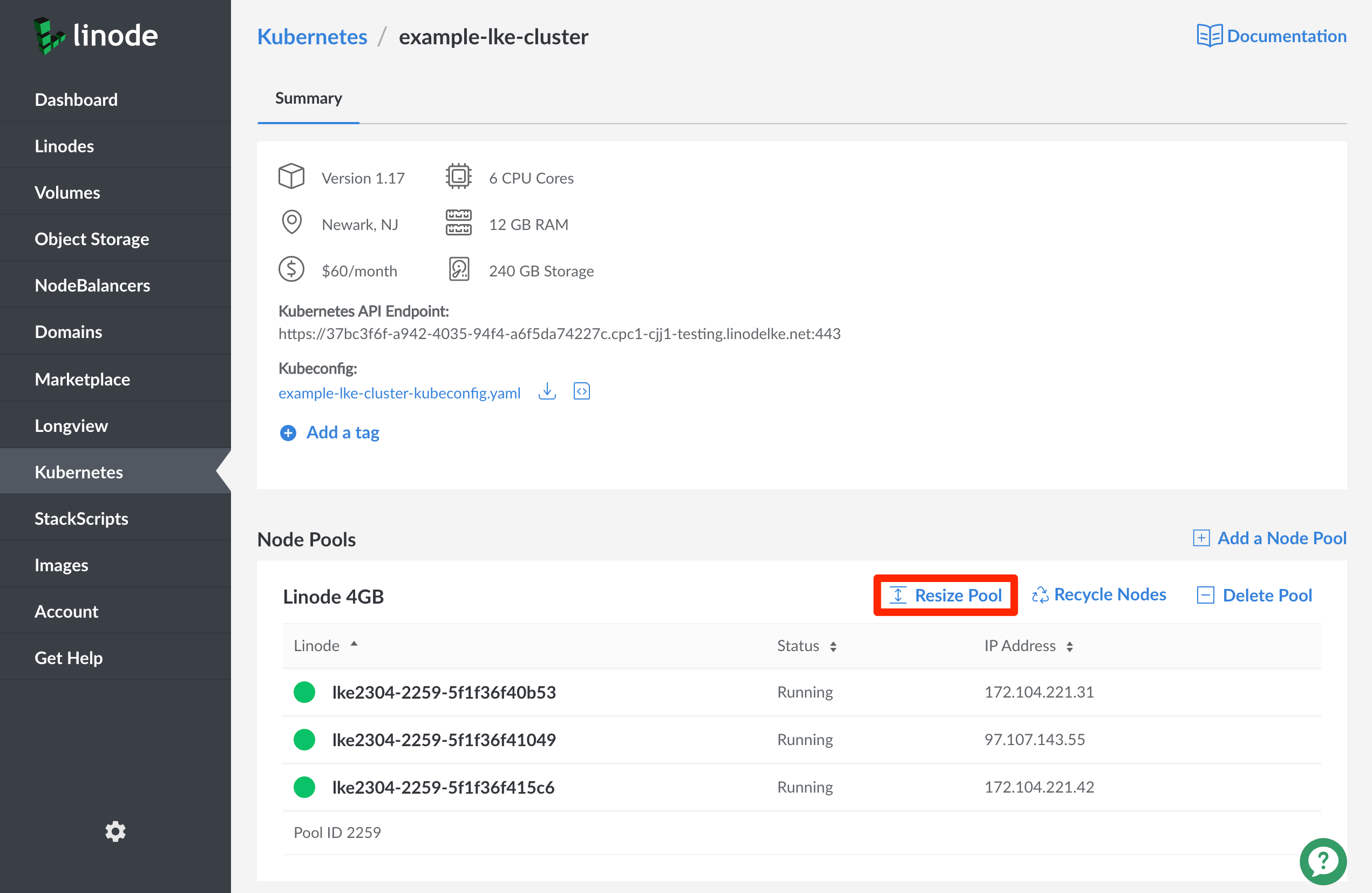 Access your cluster's resize page