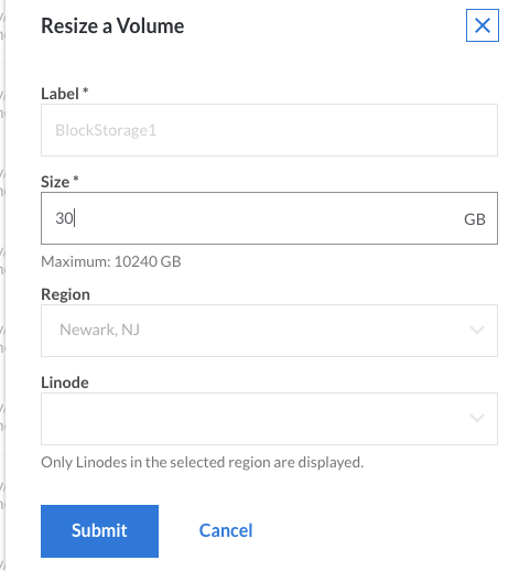Resize Volume menu