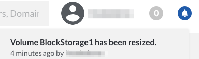Notification bell shows the Volume has been resized