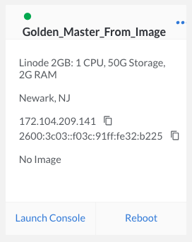 A new Linode has been created from a disk