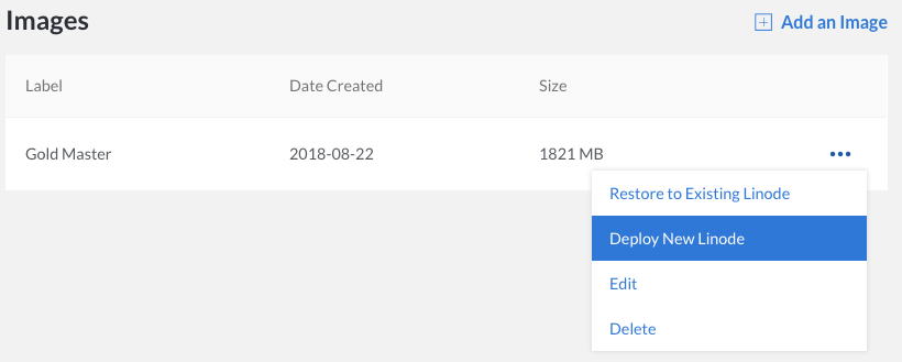 Select 'Deploy New Linode' from the Image menu