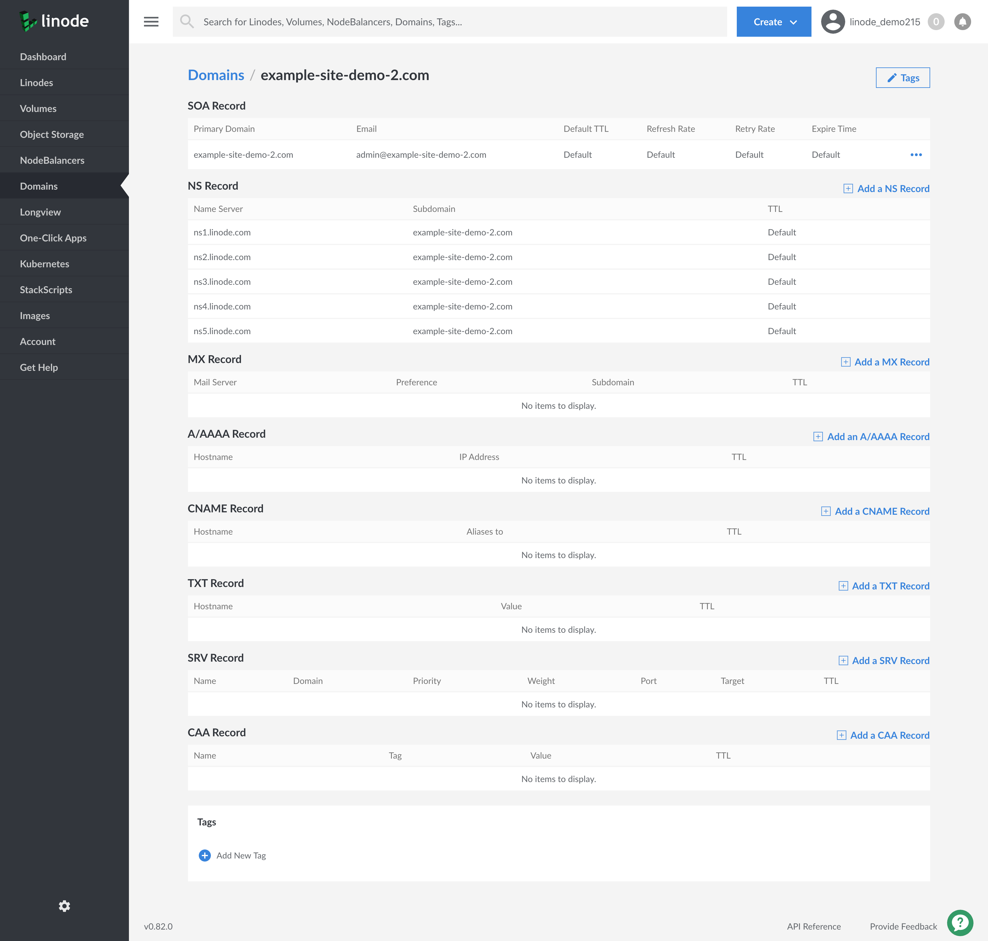 This page has seven sections showing eight different types of records: SOA, NS, MX, and A/AAAA, CNAME, TXT, SRV, AND CAA