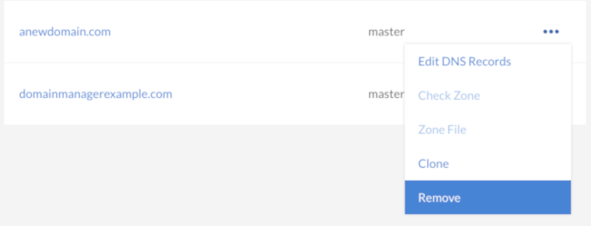This menu lets you remove a DNS zone