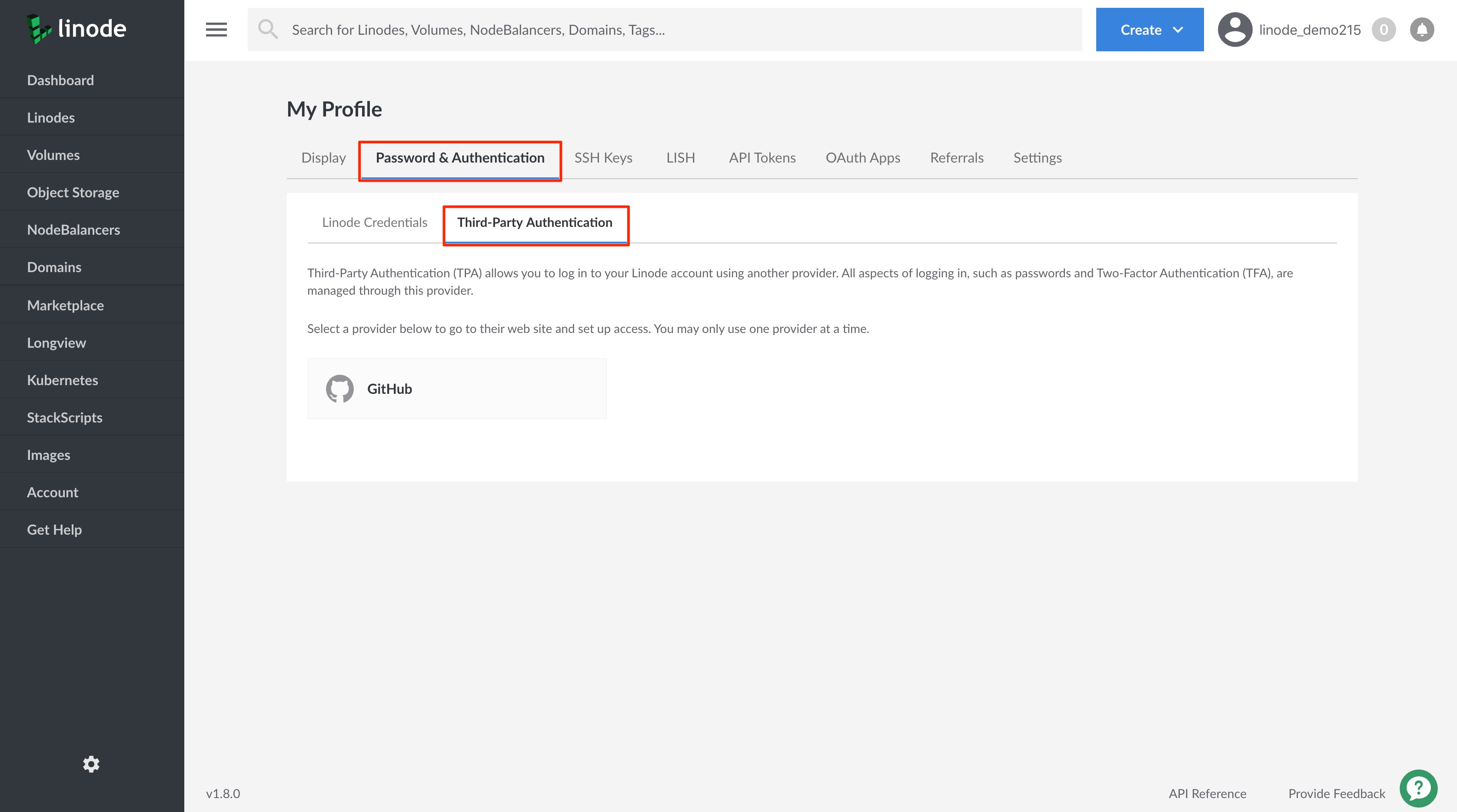 Navigate to the Password & Authentication tab, then the Third Party Authentication tab