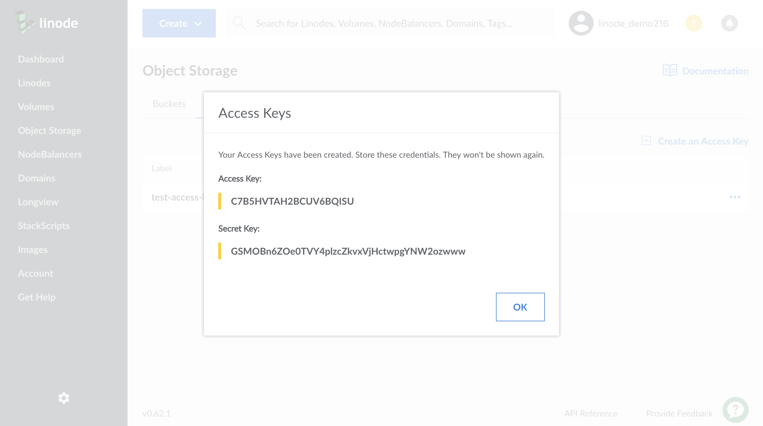 The access key and secret key
