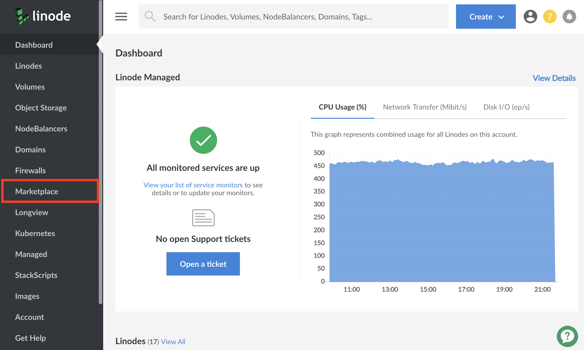 Click 'Create' at the top of the screen and choose 'Linode' from the dropdown menu